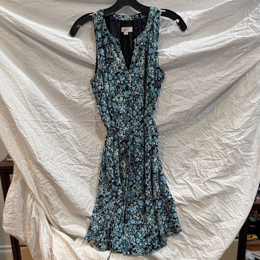 LOFT Floral Mini Dress - Blue and Black